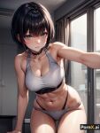 1girl abs ai_generated athletic_female black_hair blue_eyes cleavage ear fit_female looking_at_viewer midriff pooplool pornx.ai selfpic tagme thigh_gap thin_female tomboy