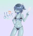 1girl 2020 2020s almost_naked almost_nude alternate_hairstyle bikini blue_body blue_skin breasts character_name cowboy_shot deltarune female female_human female_kris_(deltarune) female_only gradient_background hair_over_eyes human human_only kris_(dark_world_form) kris_(deltarune) kris_female_(deltarune) maou__yr pointing pointing_up short_hair solo solo_female solo_human undertale_(series)