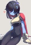 1girl blue_body blue_skin deltarune female female_human female_kris_(deltarune) female_only grey_background hair_over_one_eye heart human human_only kris_(dark_world_form) kris_(deltarune) kris_female_(deltarune) looking_at_viewer red_eyes senjochi_janai short_hair simple_background solid_color_background solo solo_female solo_human undertale_(series)