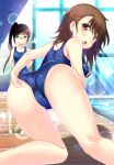  2_girls 2girls all_fours art ass barefoot blush brown_eyes brown_hair cameltoe clothed duo female female_only glasses green_eyes high_res highres hinata_sora human human_only long_hair looking_at_viewer looking_back miyamoto_ruri multiple_girls nisekoi one-piece_swimsuit onodera_kosaki open_mouth ponytail poolside school_swimsuit serious short_hair shy sparkle standing swimsuit 