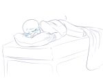 1boy animated_skeleton bed blanket blue_blush blush closed_eyes clothed clothed_masturbation clothing humping male_only masturbation monster on_bed pillow pillow_humping sans sans_(undertale) skeleton solo solo_male undead undertale undertale_(series) unknown_artist white_background