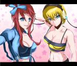  2_girls 2girls arm arms art artist_request babe bare_shoulders big_breasts blonde blonde_hair blue_eyes breasts cable camisole cleavage collarbone elesa female flower frown fuuro_(pokemon) gym_leader hair_ornament hair_ribbon halter_top halterneck head_tilt headphones jacket kamitsure_(pokemon) large_breasts long_hair looking_at_viewer midriff multiple_girls navel neck nintendo open_clothes open_mouth pokemon pokemon_(anime) pokemon_(game) pokemon_black_and_white pokemon_bw ponytail red_hair redhead ribbon serious shirt short_hair side_ponytail skyla smile star striped striped_clothes striped_shirt striped_tank_top tank_top 