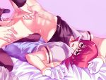  2boys abs anal bed bed_sheet bottomless censored clothed_sex cum cum_in_ass cum_inside glasses gloves gym_leader handjob hyouta_(pokemon) male male_focus matching_hair/eyes multiple_boys penis pokemon pokemon_(game) pokemon_dppt red_hair roark sex shirt_lift yaoi 