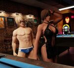 1boy 1girl abs athletic_male bar big_breasts dead_or_alive dead_or_alive_2 dead_or_alive_3 dead_or_alive_4 dead_or_alive_5 dead_or_alive_6 dead_or_alive_xtreme dead_or_alive_xtreme_2 dead_or_alive_xtreme_3_fortune dead_or_alive_xtreme_beach_volleyball dead_or_alive_xtreme_venus_vacation eliot_(doa) fit_male jukebox lisa_hamilton mokujin_hornywood nightgown pool_table speedo tecmo