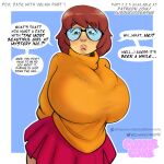  1girl 2023 2d 2d_(artwork) big_breasts breasts brown_eyes brown_hair cuddlecore dialogue female_focus female_only freckles glasses hanna-barbera high_res high_resolution huge_breasts imminent_sex massive_breasts pov pov_eye_contact scooby-doo speech_bubble surprised sweater thick top_heavy turtleneck turtleneck_sweater velma_dinkley 