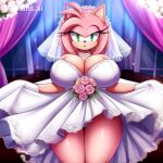1girl ai_generated amy_rose anthro anthro_only big_breasts female_only mobians.ai thick_thighs veil wedding_dress wedding_veil