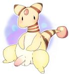  2014 ampharos barefoot erection feral happy looking_at_viewer male nintendo nude penis pokemon sitting smile solo spread_legs spreading testicles uncut unknown_artist video_games 