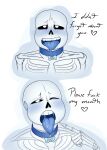 2010s 2018 2boys 2d 2d_(artwork) animated_skeleton begging blue_blush blue_choker blue_collar blue_tongue blush bottom_sans choker clothed collar digital_media_(artwork) ectotongue english_text imminent_fellatio male male/male male_focus male_only malesub monster nsfwgarbagedump nude open_mouth petplay pointing_at_self sans sans_(undertale) sequence sequential skeleton solo solo_focus submissive submissive_male talking talking_to_viewer text tongue tongue_out uke_sans undead undertale undertale_(series) upper_body white_background yaoi