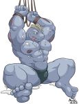  2014 5_toes abs anthro bdsm biceps big_muscles bondage bound cum gay machoke maldu male messy muscles nintendo nipples plain_background pokemon pokã©mon rope solo speedo swimsuit toes tongue tongue_out underwear video_games 