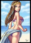  alluring andre_parsa ass bikini blue_eyes breasts brown_hair looking_at_viewer nintendo pointy_ears princess_zelda swimsuit the_legend_of_zelda the_legend_of_zelda:_twilight_princess twilight_princess 