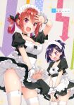  2_girls :3 :d absurd_res apron arm_up artist_name big_breasts blush breasts choker cleavage contrapposto corset cowboy_shot embarrassed fang gabriel_dropout garter_straps hair_between_eyes hair_ornament hair_rings hairclip high_res kani_biimu maid maid_headdress multiple_girls non-web_source one_side_up open_mouth outstretched_hand own_hands_together petticoat photoshop_(medium) pink_eyes purple_eyes purple_hair red_hair satanichia_kurumizawa_mcdowell scan skin_fang skirt skirt_tug small_breasts smile sparkle stockings underbust vignette_tsukinose_april waist_apron white_thighhighs wrist_cuffs 