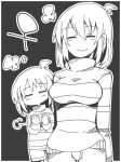 1girl 2d 2d_(artwork) aged_up artist_request black_and_white breasts clothed digital_media_(artwork) female_frisk female_human female_only female_symbol frisk frisk_(undertale) human human_only monochrome short_hair undertale undertale_(series) venus_symbol video_game_character video_games
