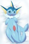 bed blush feral heart looking_at_viewer lying male nintendo on_back open_mouth penis pokemon precum satomisato solo vaporeon video_games 