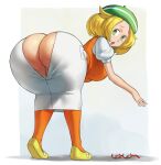 1girl anus ass ass_cutout bel_(pokemon) bent_over bianca_(pokemon) big_breasts blonde_hair border borvar breasts bubble_ass bubble_butt bursting_ass clothing_cutout creatures_(company) from_behind full_body game_freak glasses green_eyes grey_background hat high_res huge_ass humans_of_pokemon legs looking_back mary_janes nintendo no_panties open_mouth orange_thighhighs pencil_skirt pokemon pokemon_(anime) pokemon_(game) pokemon_black_2_&amp;_white_2 pokemon_black_and_white pokemon_bw pokemon_bw2 porkyman puffy_short_sleeves puffy_sleeves sexy sexy_ass sexy_body sexy_breasts shoes short_hair short_sleeves simple_background skirt smelly_anus smelly_ass stockings suprised suprised_expression suprised_look teeth thick_thighs thighs tongue uncensored upper_teeth_only vest wardrobe_malfunction white_border white_skirt wide_hips yellow_hair 