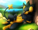  2013 black_penis come_hither darkmirage erection feline king lion looking_at_viewer luxray lying male masturbation naughty_face nintendo nude orange_eyes penis pokemon presenting royalty shiny_pokemon solo testicles video_games 