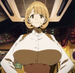 1girl 1girl 1girl big_breasts blonde_hair breasts clothed_female energy_gun female_focus female_only gloves huge_breasts long_sleeves looking_at_viewer looking_down massive_breasts narusawa_ryouka occultic;nine pov pov_eye_contact screencap shirt short_hair skirt smaller_male smile solo_female solo_focus stitched tagme taller_female taller_girl teen white_shirt yellow_eyes