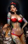  aladdin_(series) bikini black_hair disney earrings nathan_szerdy princess_jasmine tattooed_arm tattoos tiger 