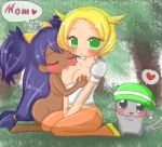 bel_(pokemon) bianca_(pokemon) blonde_hair breast_sucking breasts_out_of_clothes dark-skinned_female green_eyes huge_breasts humans_of_pokemon iris_(pokemon) light-skinned_female minccino pokemon pokemon_(species) pokemon_black_and_white pokemon_bw 