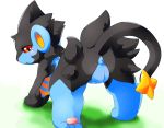 all_fours anus female grass looking_back luxray open_mouth pokemon pussy red_eyes solo tomcat_in_sky