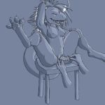  bdsm bondage chair disembodied_hands feather female hindpaw legs_tied legs_up lizard monochrome pira pussy scalie tickle 