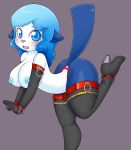  basketgardevoir bdsm blue_hair breasts curly_hair elbow_gloves female gloves grey_background hair high_heels nintendo nipples oshawott pokemon raised_tail simple_background solo tail thigh_highs thong topless video_games 