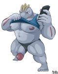  2014 5_toes abs anthro barefoot biceps clothed clothing erection half-dressed machoke maldu male manly muscles navel nintendo nipples pecs penis pokemon pokã©mon shirt solo speedo swimsuit teeth thick_penis toes tongue tongue_out undressing video_games 