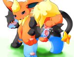  all_fours anal anal_penetration anus blue_eyes blush cum cum_in_ass cum_in_pussy cum_inside eeveelution erection female flareon grass looking_back luxray male nintendo open_mouth penetration penis pokemon pussy red_eyes sex smile testicles tomcat_in_sky video_games 