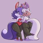  1girl 2016 amber_eyes anthro armpits ass big_ass big_breasts bow_tie breast_grab breast_squish breasts bunny_costume bunnysuit cat cats_don&#039;t_dance crossover detached_collar duo fake_ears fake_rabbit_ears feline female_only fifi_la_fume fluffy_tail fur hair hair_over_eye hand_behind_head hand_on_breast huge_breasts joelasko mammal multicolored_fur on_one_leg pattern_background purple_fur purple_hair raised_arm rear_view sawyer_(cats_don&#039;t_dance) simple_background skunk smile standing thick_thighs tiny_toon_adventures two_tone_fur warner_brothers white_fur wide_hips 