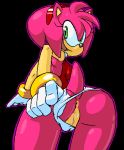 amy_rose anus ass bracelets eulipotyphlan female gloves green_eyes hairband handwear hedgehog hotred is_(artist) looking_back open_mouth panties_aside pink_body pink_hair presenting_pussy pussy red_dress sega seikoseeley sonic_team sonic_the_hedgehog_(series) tail
