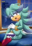 adventures_of_sonic_the_hedgehog aqua_fur archie_comics bbmbbf breezie_the_hedgehog furry mobius_unleashed palcomix pink_eyes pussy sega sonic_the_hedgehog_(series) two_tone_hair vaginal_object_insertion white_gloves
