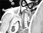  batman batman_(series) bruce_wayne comic_book_character dc dc_comics fellatio harley_quinn huge_breasts monochrome rob_durham 