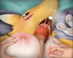  1_female 1_male 1boy 1girl 3_fingers anthro anthro_canine anthro_fox breast_grab breasts canine censored close-up cyan_eyes digimon erection fellatio female female_anthro female_anthro_fox female_renamon first_person_view fox fur furry human human/anthro looking_at_viewer lowres lying male male/female male_human male_human/female_anthro nipples nude open_mouth oral paizufella paizuri penis pov questionable_consent renamon sex toei_animation vixen white_fur yellow_fur 