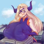  big_ass big_breasts blonde_hair horn hourglass_figure mask mount_lady my_hero_academia naughty_face pinkkoffin purple_eyes 