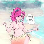  1girl beach breasts demdoodles friendship_is_magic humanized my_little_pony nipples pinkie_pie sarong topless 