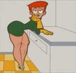 1girl big_breasts cartoon_network dexter&#039;s_laboratory dexter&#039;s_mom dress gloves grigori large_ass red_hair rubber_gloves tagme thick_thighs wide_hips yellow_gloves
