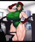 1girl avis_(strangehero) big_ass big_breasts bubble_ass bubble_butt cammy_white_(cosplay) cosplay green_eyes green_hair hair_over_one_eye huge_ass huge_breasts large_ass larger_female muscle muscular muscular_arms muscular_ass muscular_back muscular_female muscular_legs muscular_thighs salute strangehero taller_female thigh_strap thunder_thighs video_game video_game_character