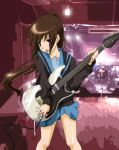  1girl electric_guitar face female genderswap guitar hands highres instrument kyon kyonko ponytail school_uniform serafuku solo suzumiya_haruhi_no_yuuutsu wittsu yuukami_(wittsu) 