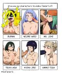  1girl 6+boys 6+girls anal asui_tsuyu bandana between_breasts black_eyes black_hair blonde_hair blue_eyes blue_hair blush boku_no_hero_academia breast_press breasts breasts_out_of_clothes burnin_(boku_no_hero_academia) character_name cleft_of_venus clenched_teeth closed_mouth grabbing green_eyes green_hair groping hadou_nejire hair_ornament high_resolution huge_breasts jirou_kyouka long_hair male mask medium_breasts meme ms._joke multiple_boys multiple_girls my_hero_academia nipples nude open_mouth oral paizuri paizuri_lead_by_female penis penis_grab penis_on_face pussy sex sharp_teeth short_hair simple_background six_fanarts_challenge small_breasts spread_legs teeth toga_himiko tongue tongue_out veins veiny_penis white_background yellow_eyes 