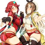  2_girls ass atelier_(series) atelier_ryza big_ass big_breasts big_breasts bob_cut breasts clothed_female crossover earrings female_focus female_only fingerless_gloves gloves hair_ornament jewelry multiple_girls necklace nintendo pija_(pianiishimo) pyra red_eyes red_hair reisalin_stout short_hair shoulder_armor single_glove star swept_bangs tagme teen thighs tiara video_game_character video_game_franchise xenoblade_(series) xenoblade_chronicles_2 