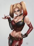  1girl batman_(series) big_breasts blonde_hair breasts dandon_fuga dc dc_comics female female_only hand_on_hip harley_quinn solo twintails 