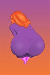  1_girl 1girl ass bent_over captainbuttocks clothed daphne_blake dress female female_human female_only female_solo human leaning_forward orange_hair purple_dress red_hair scooby-doo see-through solo_female standing thong tights 
