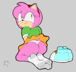1girl amy_rose anthro clothed dat_ass dummycervine foot_fetish foot_focus furry hedgehog looking_at_viewer looking_back_at_viewer presenting_ass rosy_the_rascal sega socks socks_on sonic_cd sonic_the_hedgehog_(series)
