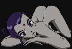  1_girl 1girl ass ass_up black_background dc dc_comics female female_only forehead_jewel grey_skin half_demon looking_at_viewer nude raven_(dc) retrofaptor short_hair solo tagme teen_titans top-down_bottom-up 