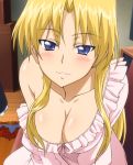  big_breasts blonde_hair blue_eyes blush breasts campione! down_blouse downblouse erica_blandelli female large_breasts long_hair 
