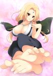  1girl barefoot blonde_hair breasts cleavage feet female huge_breasts jewelry long_hair naruto necklace pov_feet solo toes tsunade yoshiwo 