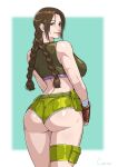 1girl 2023 2d 2d_(artwork) alluring artist_signature ass athletic athletic_female back_view bandaged_arm bare_shoulders big_ass big_breasts braided_hair braided_ponytail brown_eyes brown_gloves brown_hair cirenk cute cute_face dark_green_jacket dat_ass female_only fit_female gloves green_shorts grin hands_on_hips julia_chang leg_bag light-skinned_female looking_at_viewer looking_back namco purple_shirt rear_view short_jacket short_shorts shorts side_view sideboob simple_background smiling_at_viewer solo_female solo_focus standing tekken tekken_3 tekken_4 tekken_5_dark_resurrection tekken_7 tekken_8 tekken_bloodline tekken_tag_tournament tekken_tag_tournament_2 twin_braids twin_tails two-tone_background video_game video_game_franchise video_games