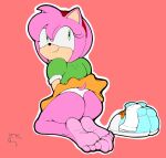 1girl amy_rose anthro barefoot dat_ass dummycervine feet foot_fetish furry hedgehog looking_back_at_viewer rosy_the_rascal sega shoes_removed socks_and_shoes socks_removed sonic_cd sonic_the_hedgehog_(series)