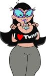 1female 1girl 2020 2020s absurd_res aged_up bedroom_eyes between_breasts black_hair boba_tea boba_tea_challenge breast_focus cleavage digital_media_(artwork) female_focus female_only glasses jaythebrainmann lipstick long_hair midriff nail_polish navel not_furry not_furry_focus object_between_breasts pointing_at_self purple_lips purple_lipstick purple_nail_polish purple_nails simple_background straw sweatpants t-shirt the_fairly_oddparents thumbs_up tootie transparent_background