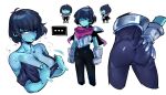  ... 1_girl 1girl armor ass ass_grab big_breasts black_bodysuit black_hair blue_body blue_skin bodysuit breasts butt cleavage clenched_hands closed_mouth clothed clothing colored_skin deltarune doppel doppel_(bonnypir) female_human female_only gloves grabbing_own_ass hair_over_one_eye human human_only kris_(dark_world_form) kris_(deltarune) kris_female_(deltarune) looking_at_viewer multiple_views parted_lips red_eyes scarf simple_background sweat third-party_edit twerking undertale_(series) white_background white_gloves 