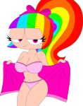 1girl breasts flashing_breasts half-closed_eyes half_naked looking_at_viewer rainbow_kitty101 underwear